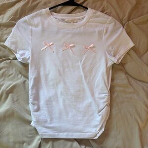 Ultra Flirt White Tee with Pink Ribbon Bows